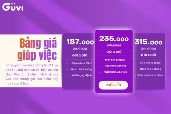 Bảng giá giúp việc theo giờ tại phường bến thành