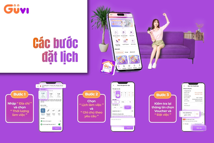 Hướng dẫn chọn loại dịch vụ, chọn giờ, thanh toán