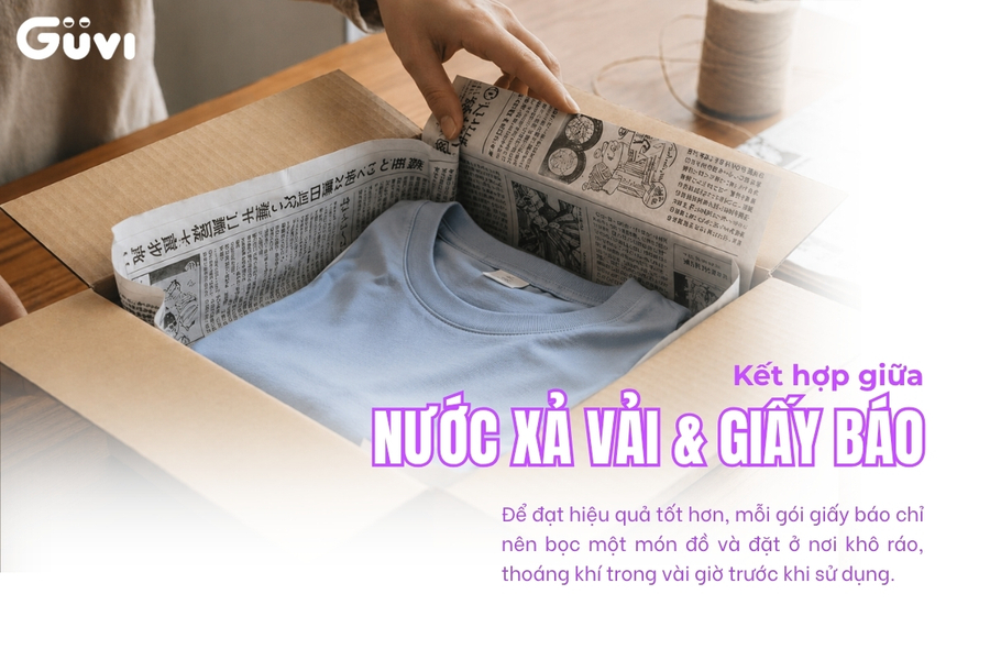 Kết hợp nước xả vải và giấy báo để khử mùi quần áo