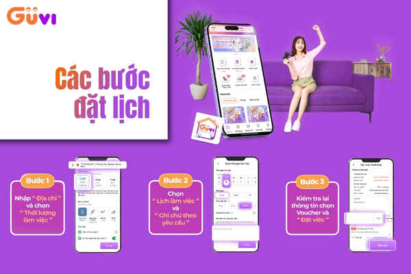 Các bước đặt lịch giúp việc theo giờ trên ứng dụng Guvi