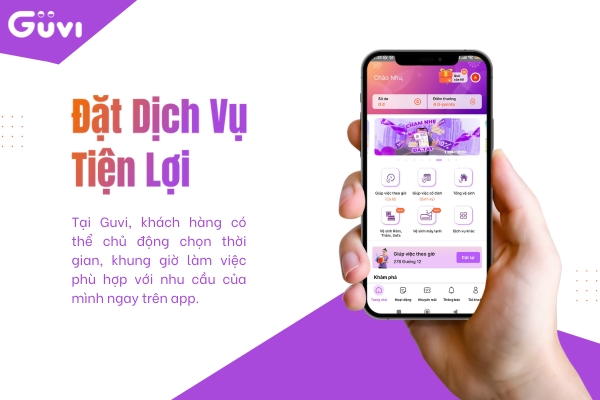 Tiện lợi dễ yêu cầu dịch vụ giúp việc theo giờ trên ứng dụng Guvi